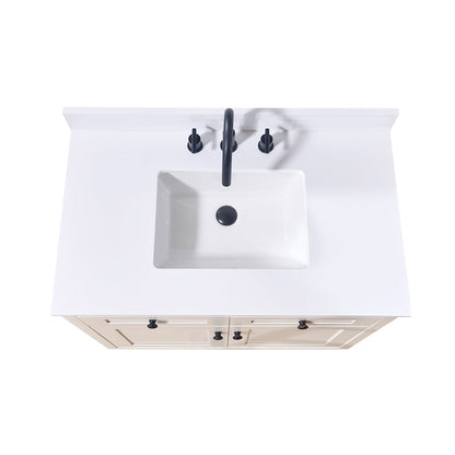 37"  Composite Stone Vanity Top in Snow White with White Sink