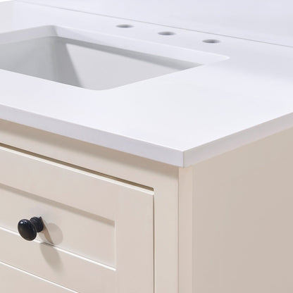 37"  Composite Stone Vanity Top in Snow White with White Sink
