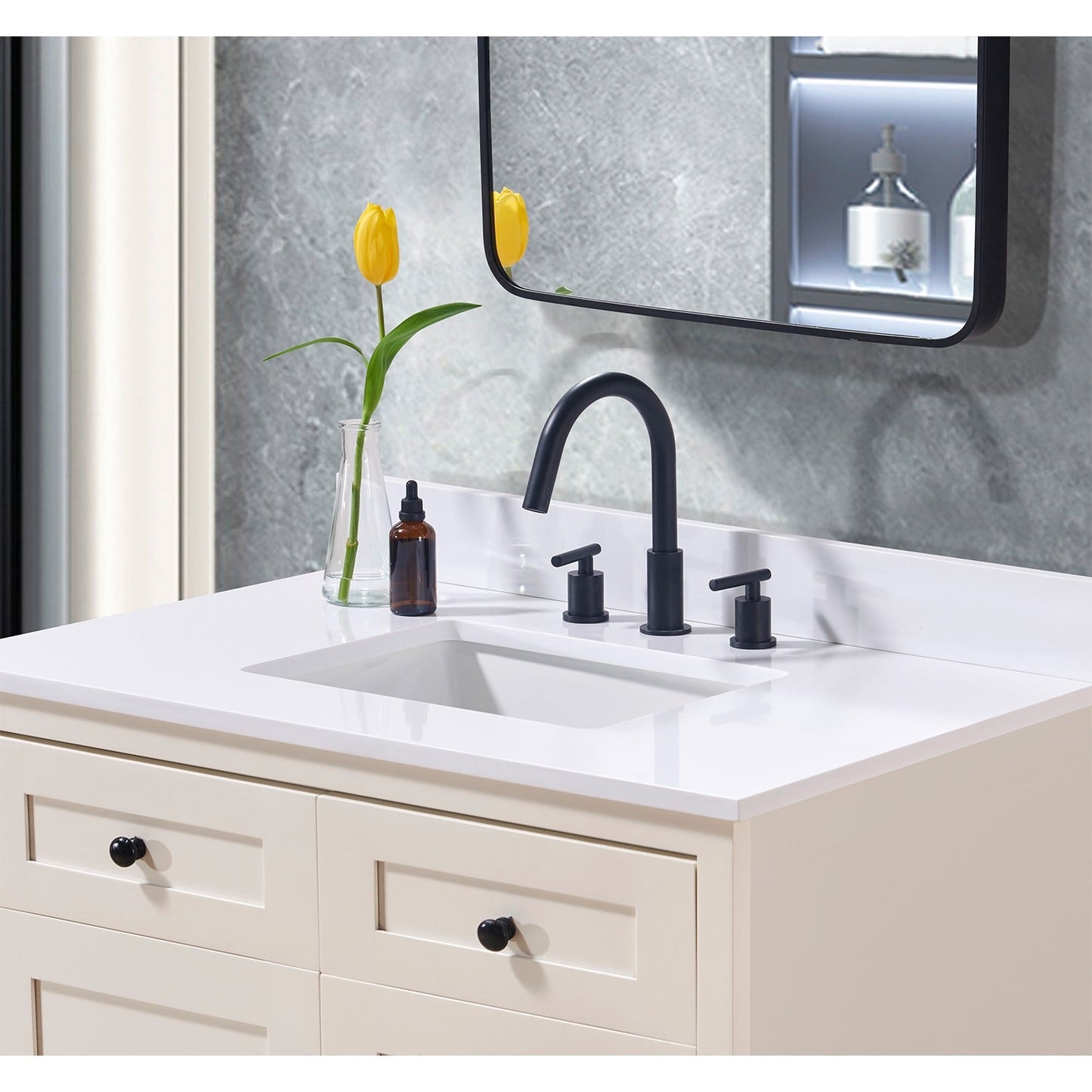 37"  Composite Stone Vanity Top in Snow White with White Sink