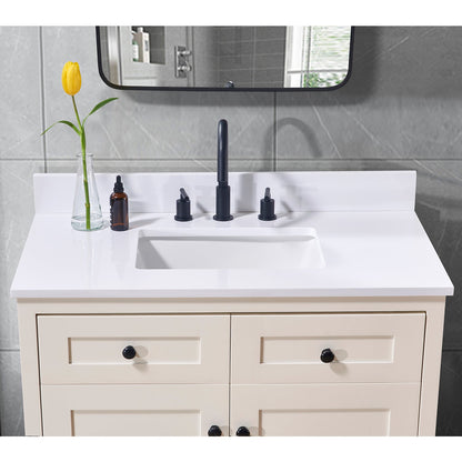 37"  Composite Stone Vanity Top in Snow White with White Sink