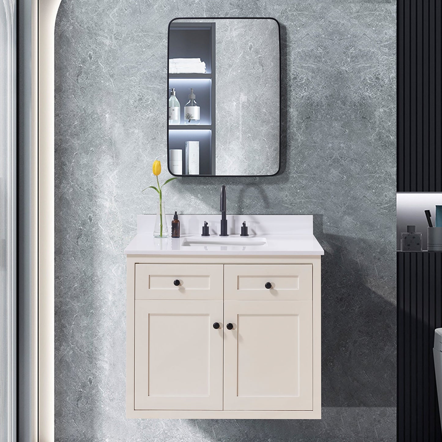 37"  Composite Stone Vanity Top in Snow White with White Sink