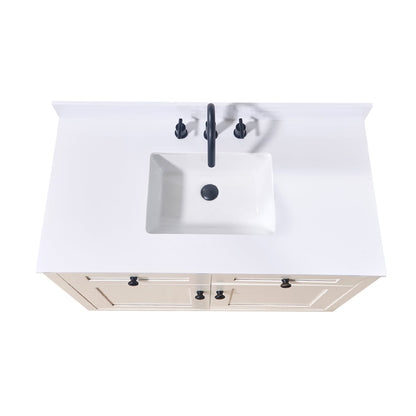 43"  Composite Stone Vanity Top in Snow White with White Sink