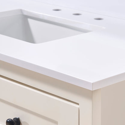 43"  Composite Stone Vanity Top in Snow White with White Sink