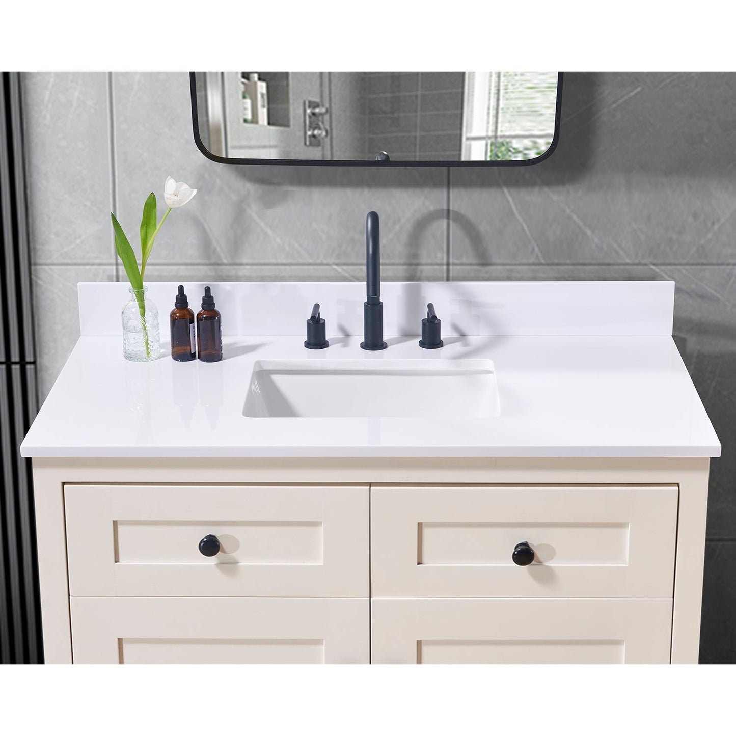 43"  Composite Stone Vanity Top in Snow White with White Sink