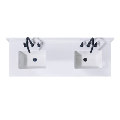 61"  Composite Stone Vanity Top in Snow White with Double White Sink