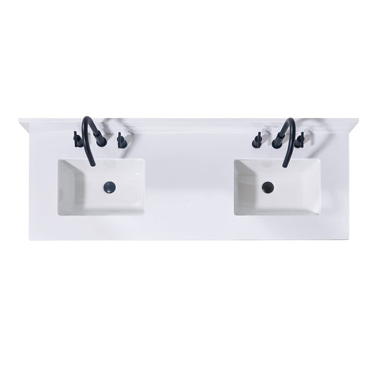 61"  Composite Stone Vanity Top in Snow White with Double White Sink