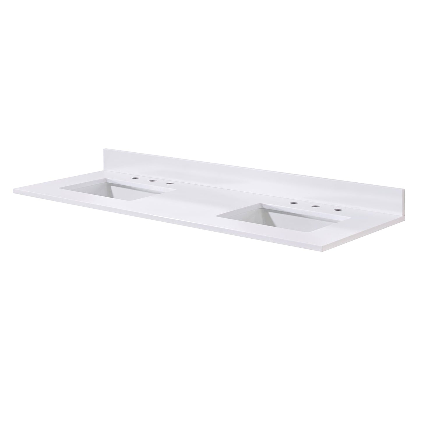 61"  Composite Stone Vanity Top in Snow White with Double White Sink
