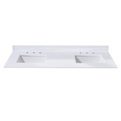 61"  Composite Stone Vanity Top in Snow White with Double White Sink