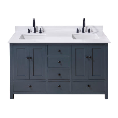 61"  Composite Stone Vanity Top in Snow White with Double White Sink