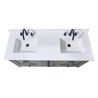 61"  Composite Stone Vanity Top in Snow White with Double White Sink