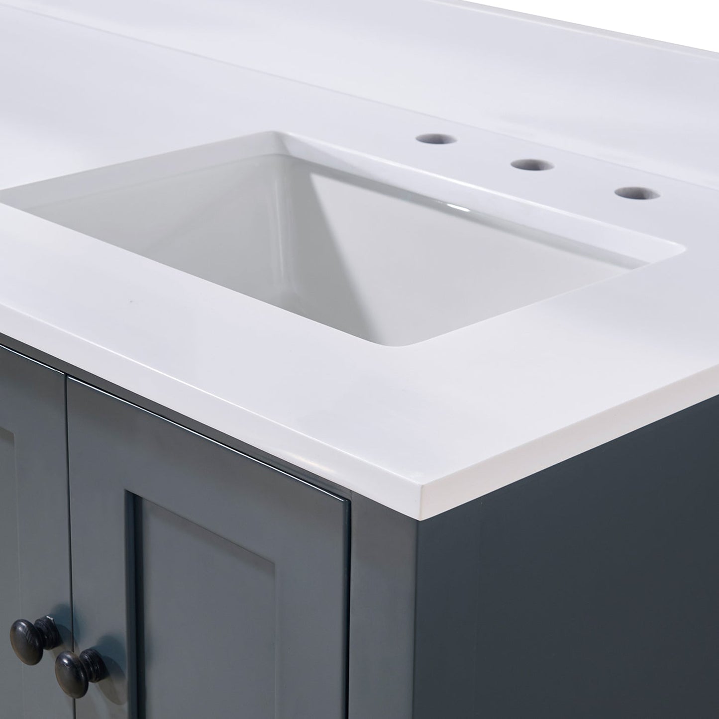 61"  Composite Stone Vanity Top in Snow White with Double White Sink