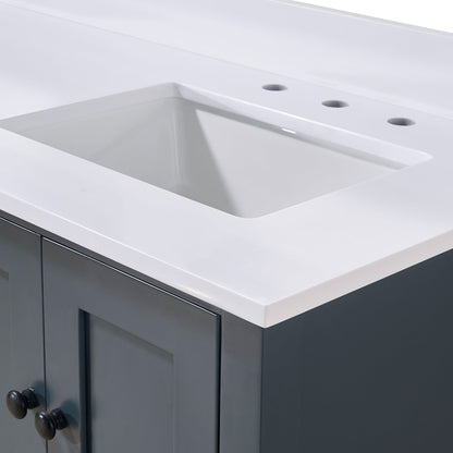 61"  Composite Stone Vanity Top in Snow White with Double White Sink