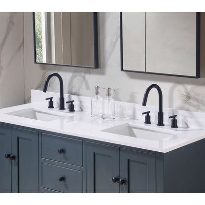61"  Composite Stone Vanity Top in Snow White with Double White Sink