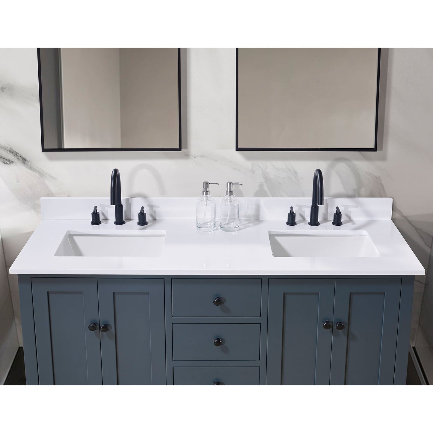 61"  Composite Stone Vanity Top in Snow White with Double White Sink