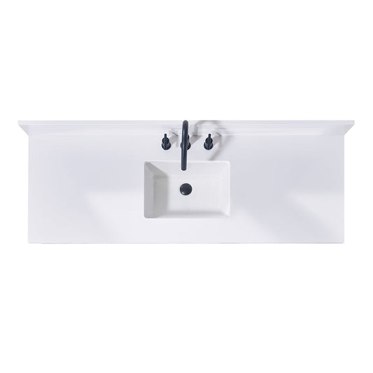 61"  Composite Stone Vanity Top in Snow White with Single White Sink