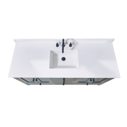 61"  Composite Stone Vanity Top in Snow White with Single White Sink