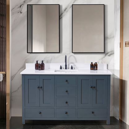 61"  Composite Stone Vanity Top in Snow White with Single White Sink