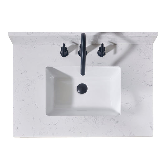 31"  Composite Stone Vanity Top in Aosta White with White Sink