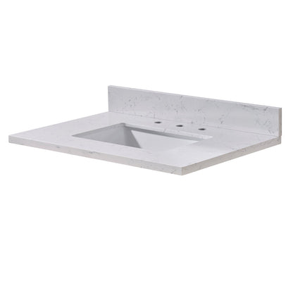 31"  Composite Stone Vanity Top in Aosta White with White Sink