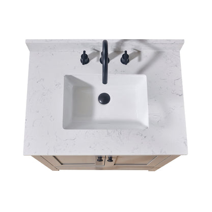 31"  Composite Stone Vanity Top in Aosta White with White Sink