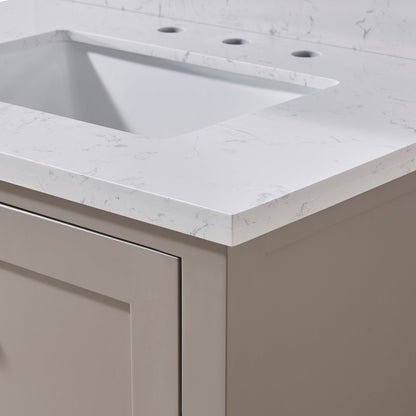 31"  Composite Stone Vanity Top in Aosta White with White Sink