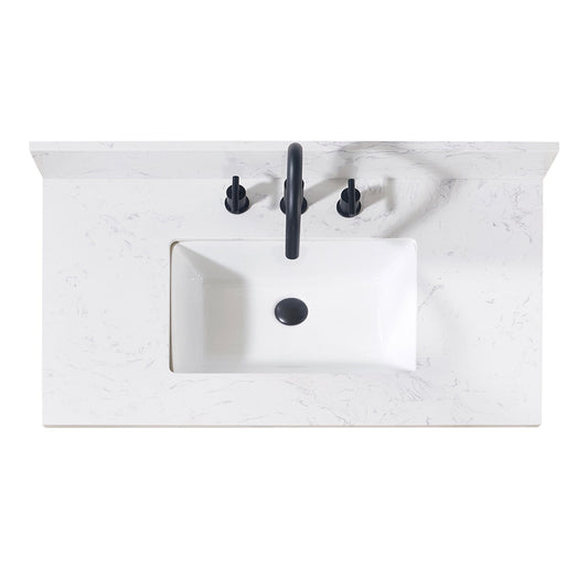 37"  Composite Stone Vanity Top in Aosta White with White Sink