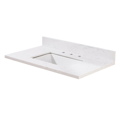 37"  Composite Stone Vanity Top in Aosta White with White Sink