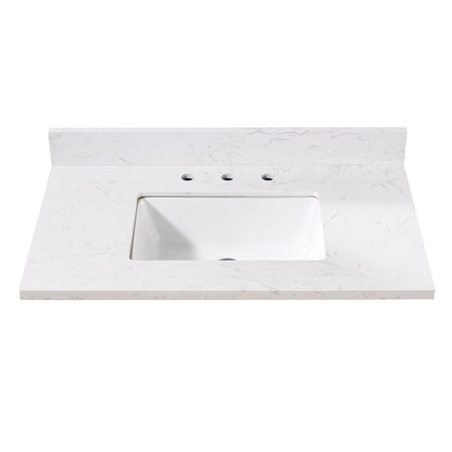 37"  Composite Stone Vanity Top in Aosta White with White Sink