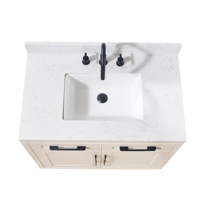 37"  Composite Stone Vanity Top in Aosta White with White Sink