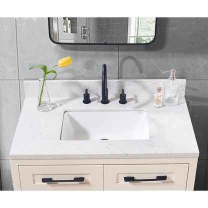 37"  Composite Stone Vanity Top in Aosta White with White Sink