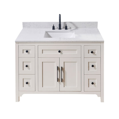49"  Composite Stone Vanity Top in Aosta White with White Sink
