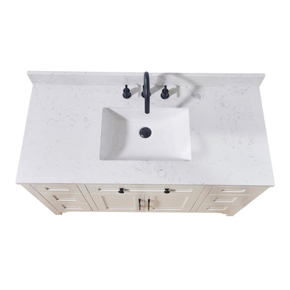 49"  Composite Stone Vanity Top in Aosta White with White Sink