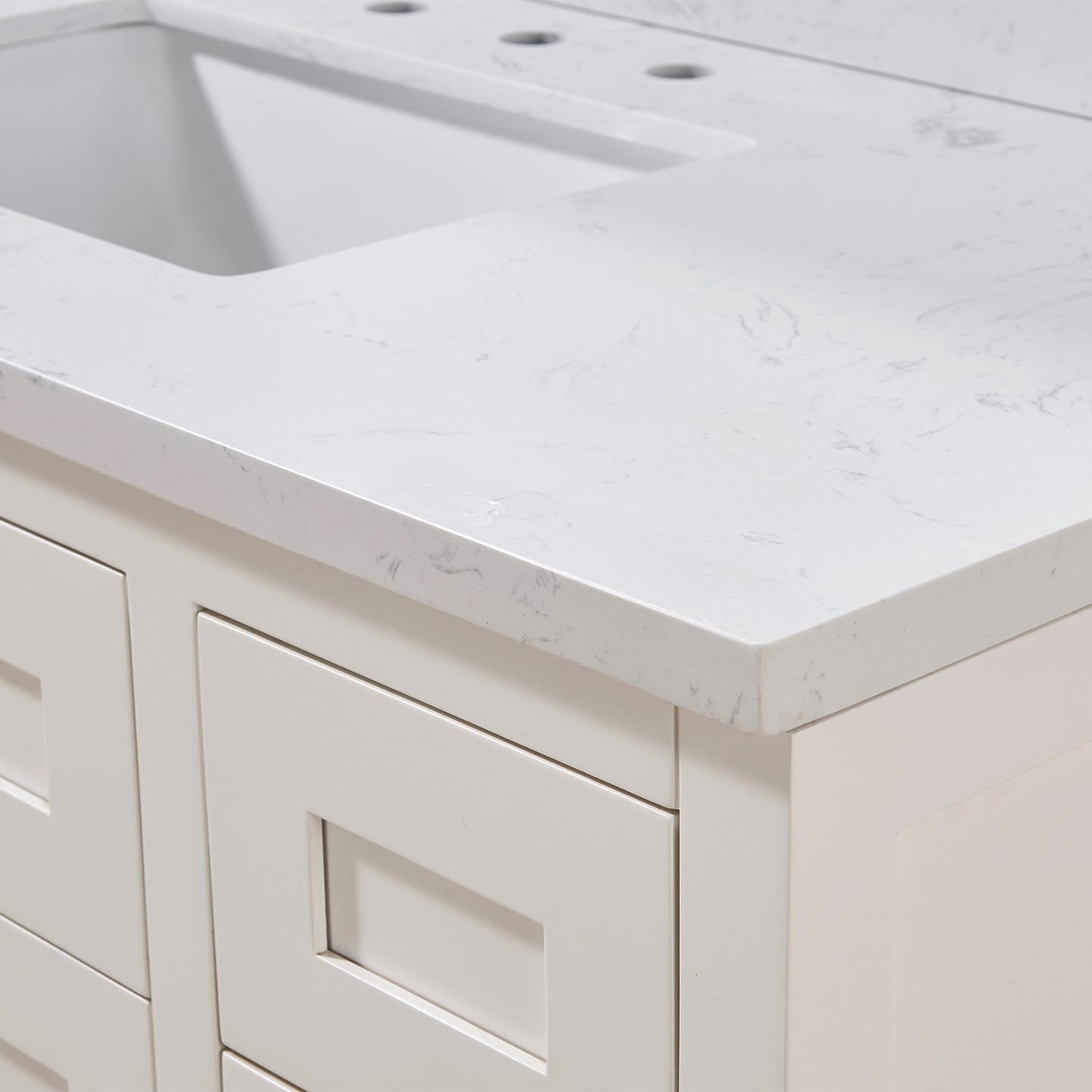 49"  Composite Stone Vanity Top in Aosta White with White Sink