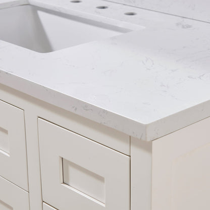 49"  Composite Stone Vanity Top in Aosta White with White Sink