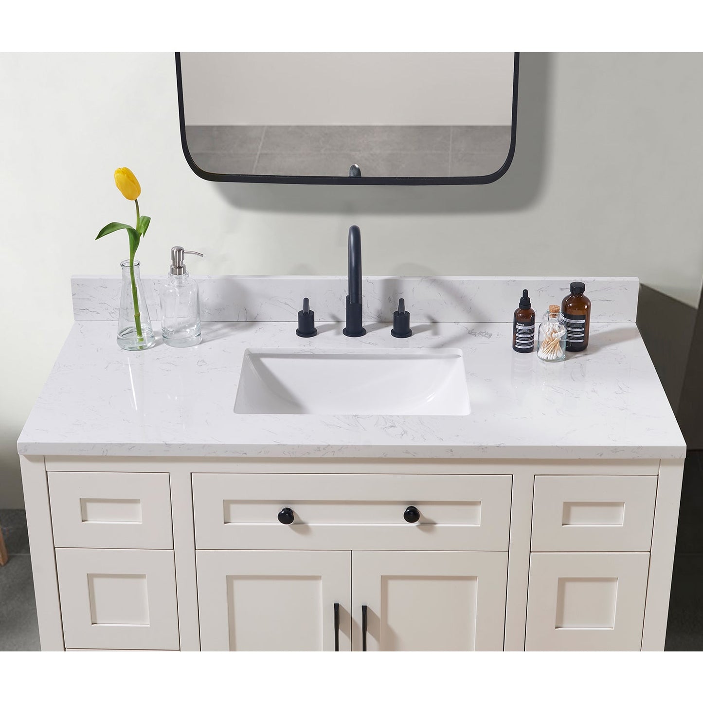 49"  Composite Stone Vanity Top in Aosta White with White Sink