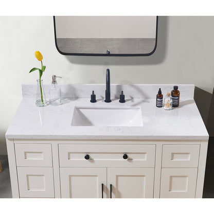 49"  Composite Stone Vanity Top in Aosta White with White Sink