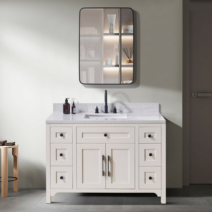 49"  Composite Stone Vanity Top in Aosta White with White Sink