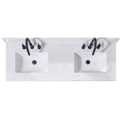 61"  Composite Stone Vanity Top in Aosta White with White Sink