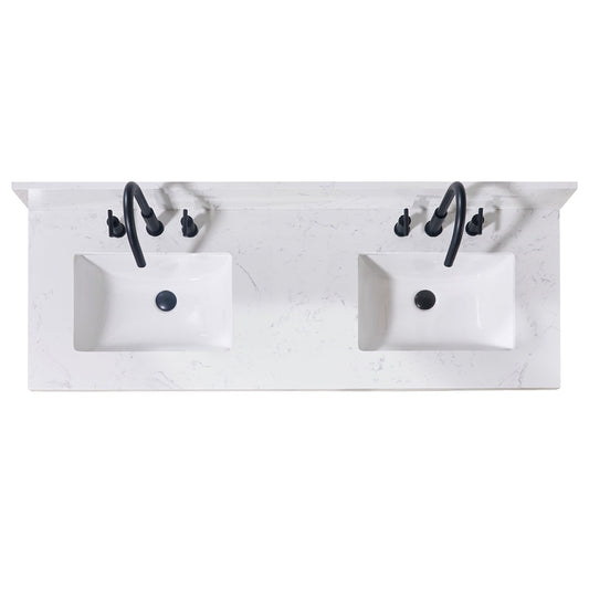 61"  Composite Stone Vanity Top in Aosta White with White Sink