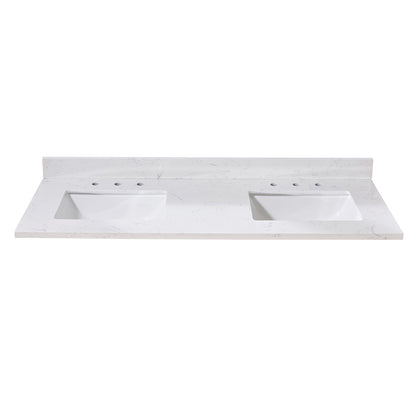 61"  Composite Stone Vanity Top in Aosta White with White Sink