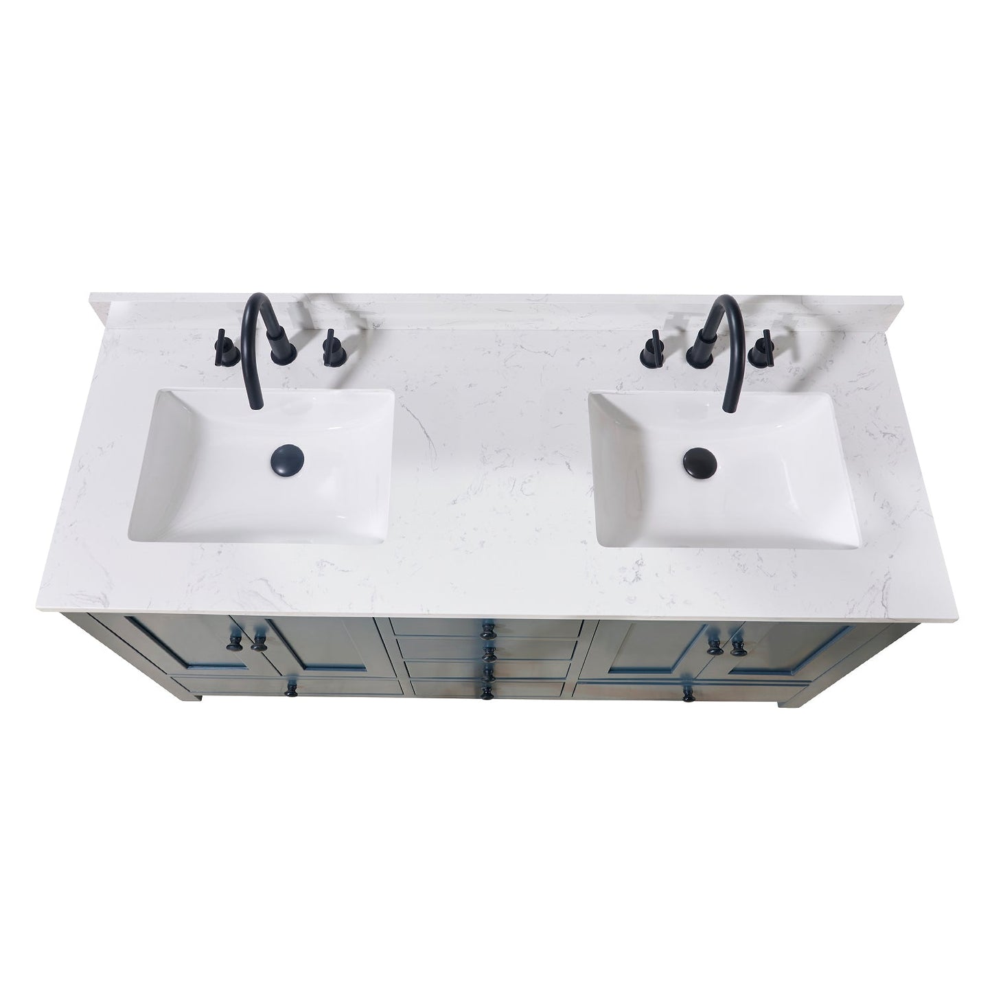 61"  Composite Stone Vanity Top in Aosta White with White Sink