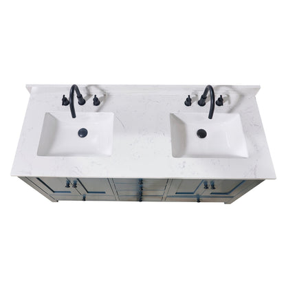 61"  Composite Stone Vanity Top in Aosta White with White Sink