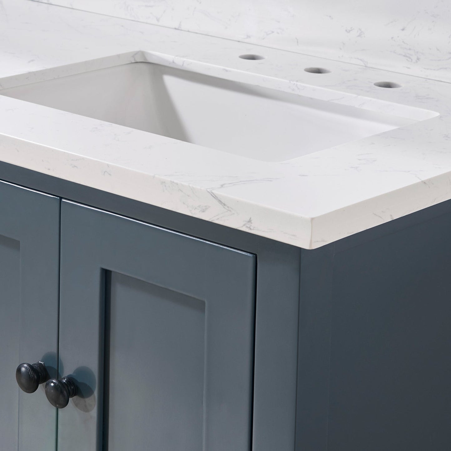 61"  Composite Stone Vanity Top in Aosta White with White Sink
