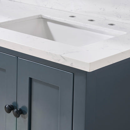 61"  Composite Stone Vanity Top in Aosta White with White Sink