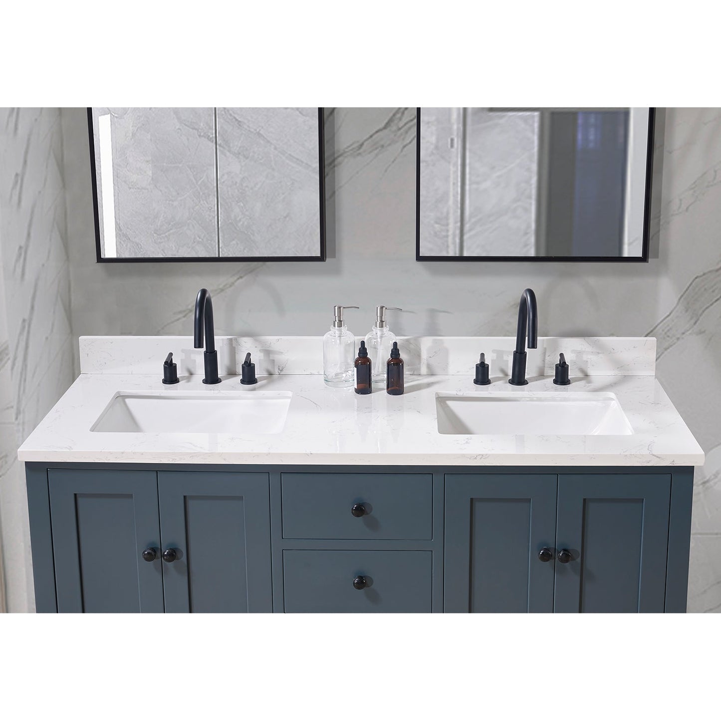 61"  Composite Stone Vanity Top in Aosta White with White Sink