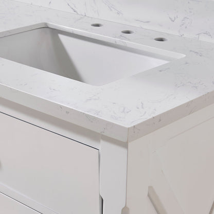 73"  Composite Stone Vanity Top in Aosta White with White Sink