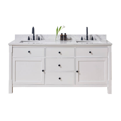 73"  Composite Stone Vanity Top in Aosta White with White Sink