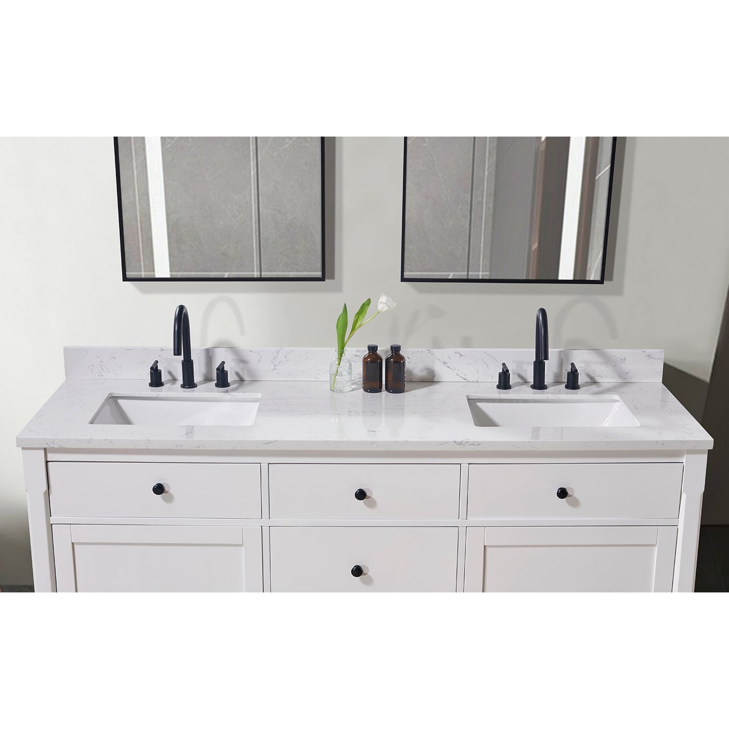 73"  Composite Stone Vanity Top in Aosta White with White Sink