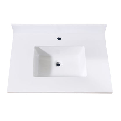 31"  Composite Stone Vanity Top in Snow White with White Sink