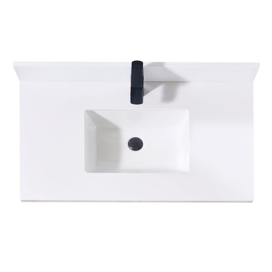 37"  Composite Stone Vanity Top in Snow White with White Sink